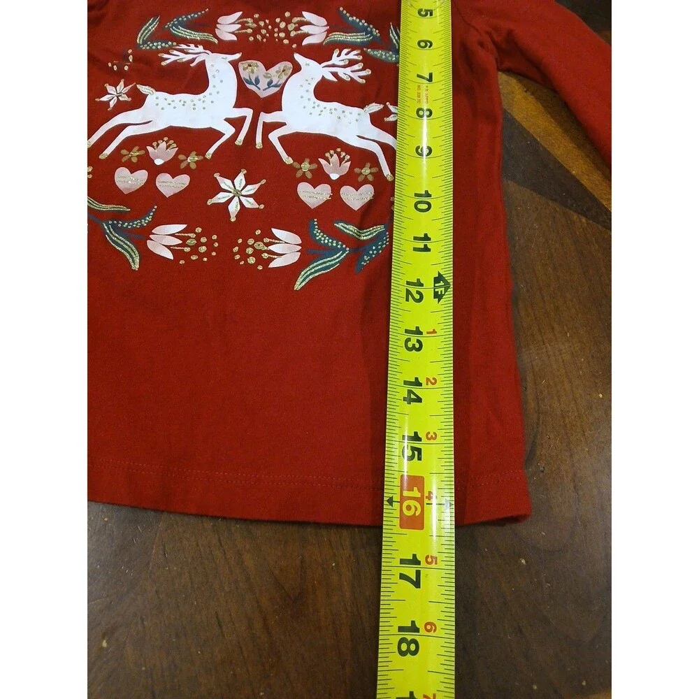 GIRLS CARTER'S 5 DARK RED L/S REINDEER HOLIDAY HEART FLORAL GOLD GLITTER TOP